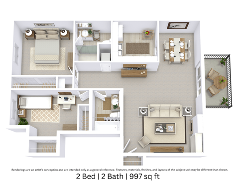 Floor plan for 2 beds, 2 baths, 1022 sqft